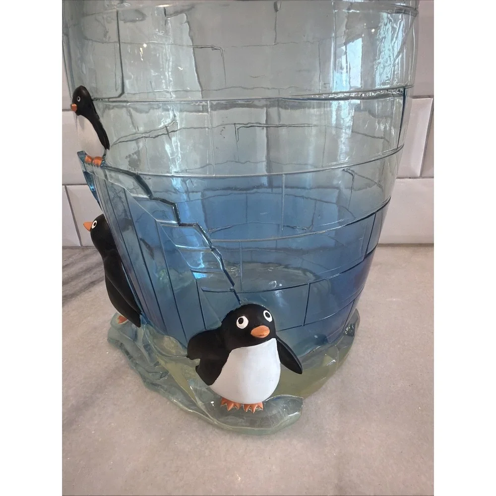 Vintage Heavy Acrylic Color mate Penguin/igloo Wastebasket cup toothbrush Holder